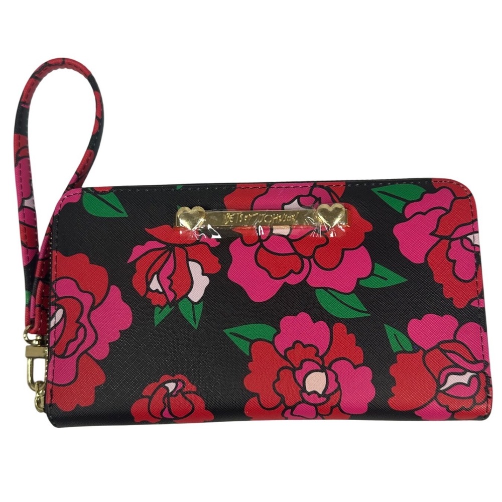 Betsey Johnson Floral Wallet With Wrist Strap